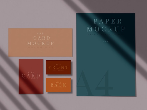 Modern stationery mock-up design for branding, corporate identity, graphic designers presentations with shadow overlay