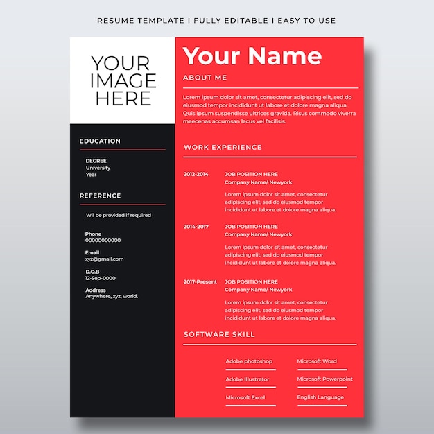 PSD modern style black red resume template