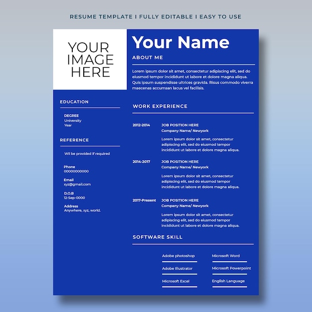 PSD modern style blue resume template