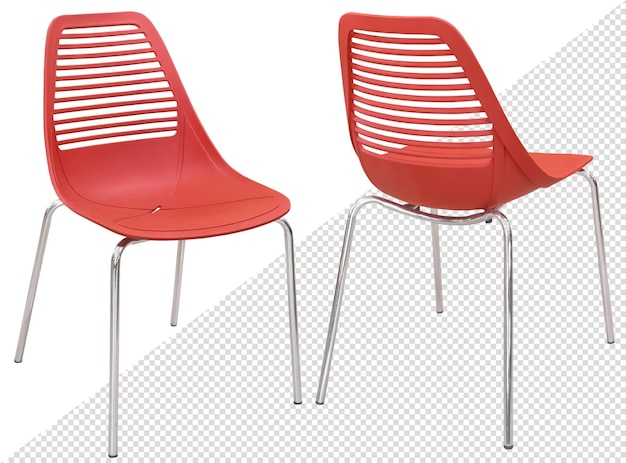 Sedia moderna ed elegante realizzata in plastica rossa e gambe in metallo. isolato dallo sfondo. elemento interno