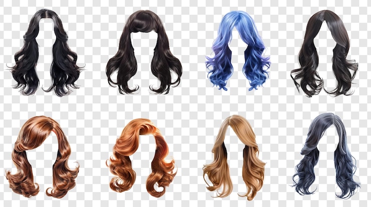 PSD 現代的なスタイリッシュな女性のヘアウィッグ 透明な背景に隔離されたファッショナブルなヘアスタイル