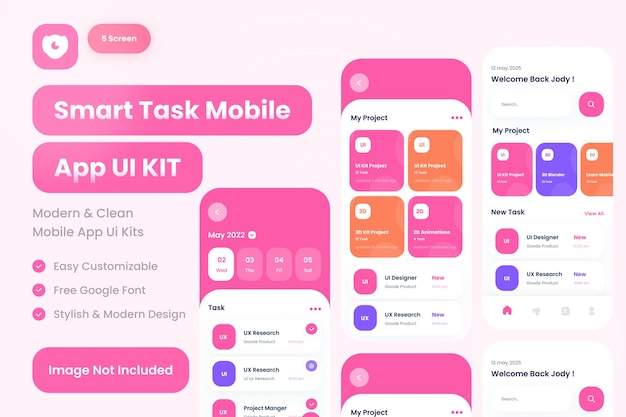 PSD kit interfaccia utente dell'app mobile per la gestione delle attività moderne