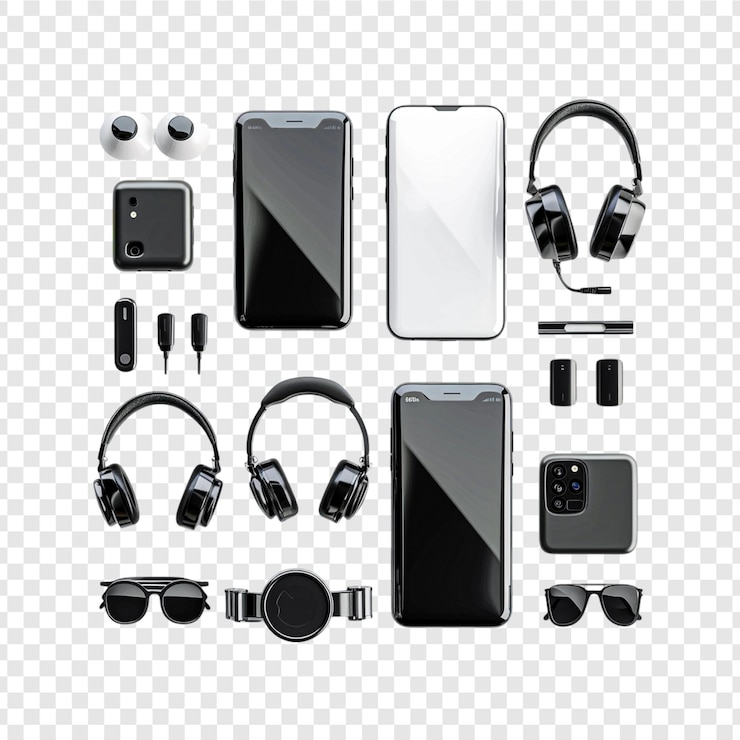 PSD modern tech gadgets and accessories isolated on transparent background