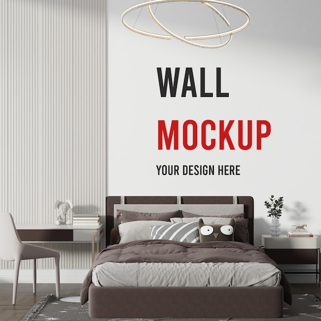 Modern teen bedroom wall mockup