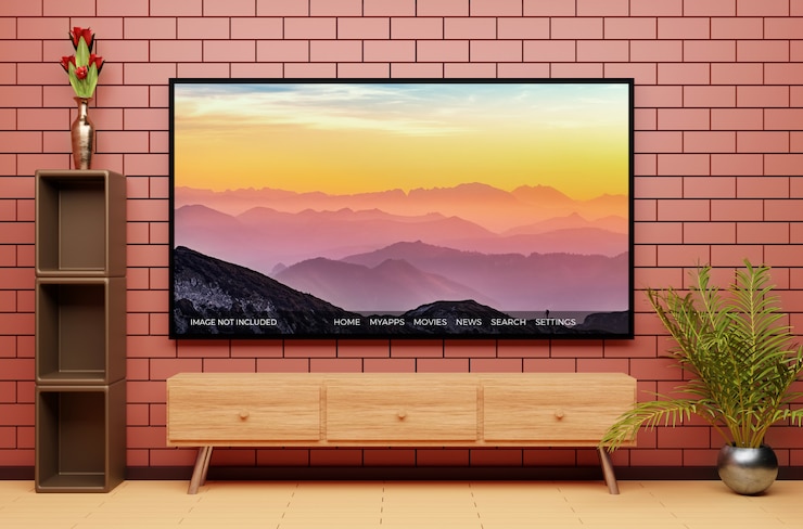 PSD modern television display mockup with beautiful interior