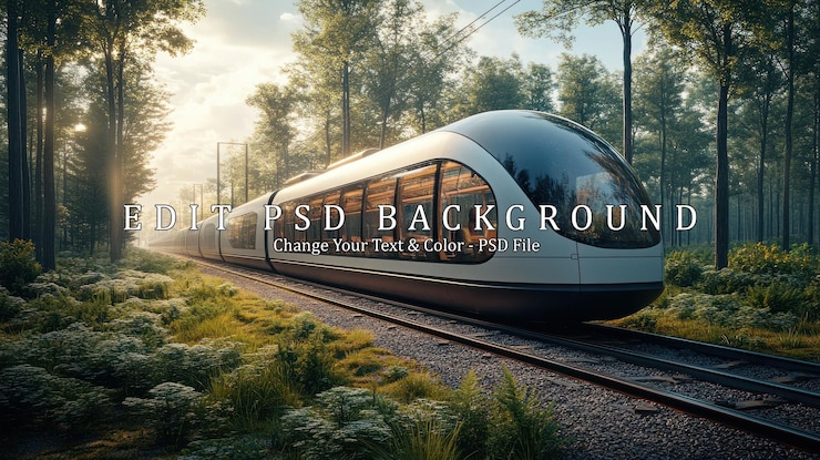 PSD 現代火車穿過茂密的森林