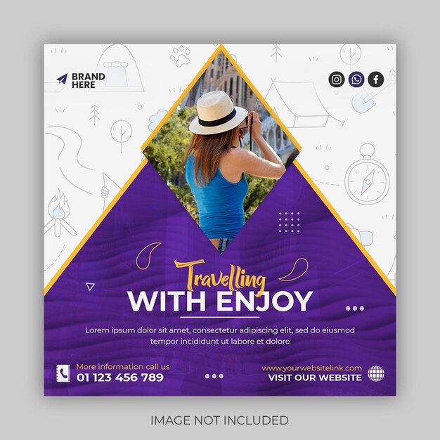 Modern travel and tour agency instagram post or square banner template premium psd flyer