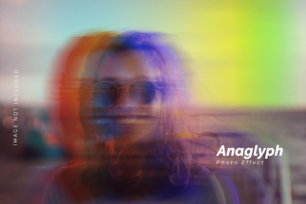 Modern trendy anaglyph portrait photo effect template