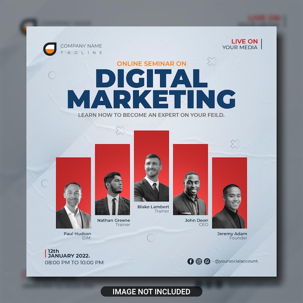 Modern unique 5 person group social media webinar post