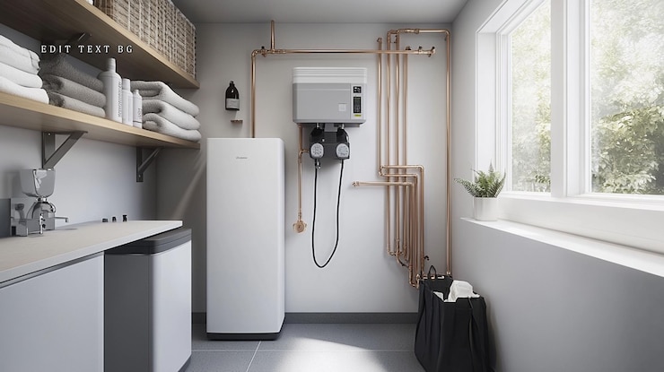 PSD modern utility room with heat pump and copper pipes