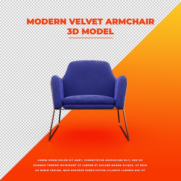 Modern velvet blue armchair