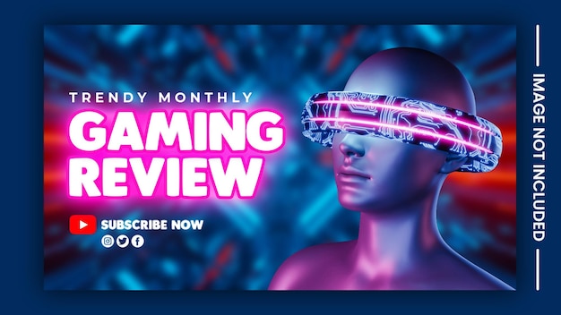 modern video game review youtube channel thumbnail and web banner design template