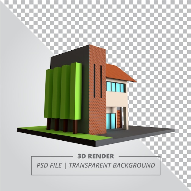 PSD Современный винтажный дом 3d визуализация изолированных изображений