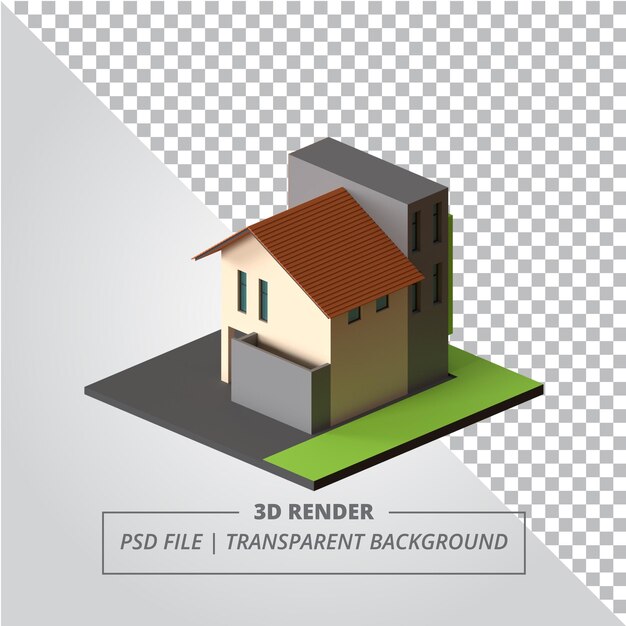 PSD Современный винтажный дом 3d визуализация изолированных изображений