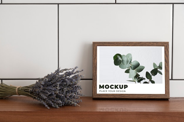 PSD modern wall frame mock-up design with interior decor