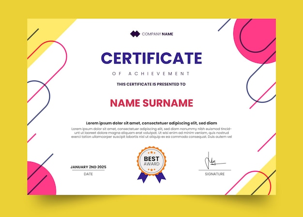 Modern wavy and simple certificate design template