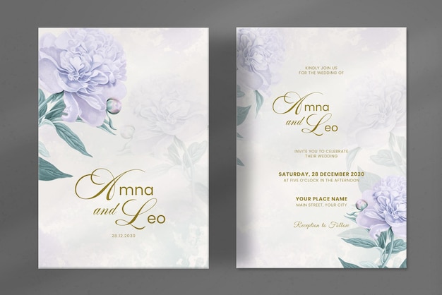 Modern Wedding Invitation with Purple Flower