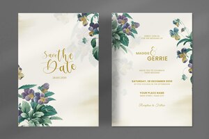 Modern wedding invitation with vintage leaves ornament