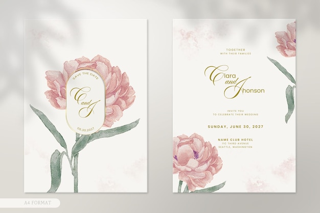 PSD Современное свадебное приглашение с акварельным цветочным орнаментом