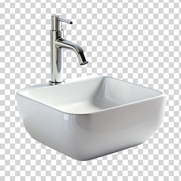 PSD modern white bathroom vessel sink with faucet isolated on transparent background