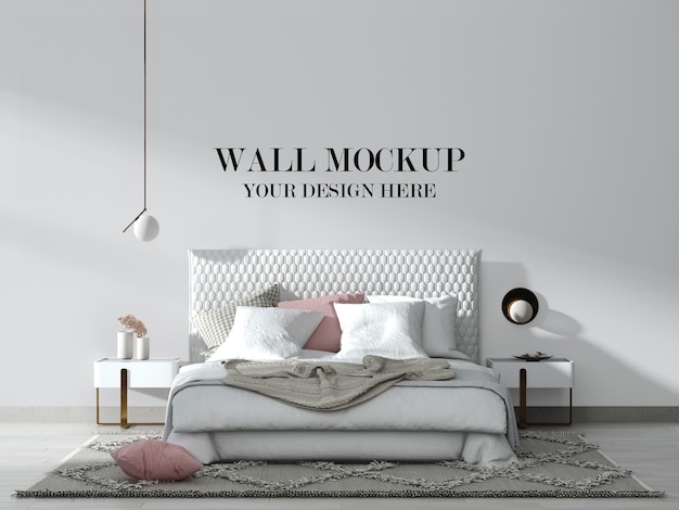 Modern white bedroom wall mockup