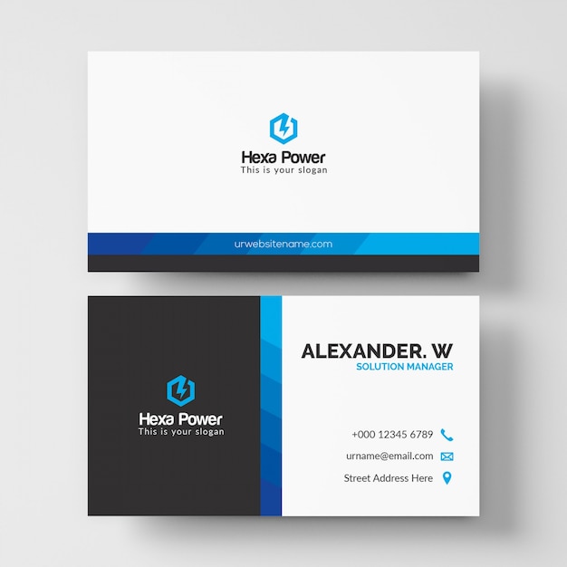 PSD modern white and blue business card mockup