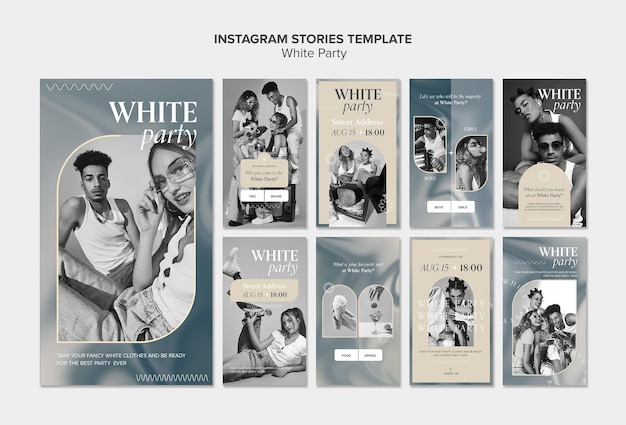 Design moderno di storie di instagram per feste bianche