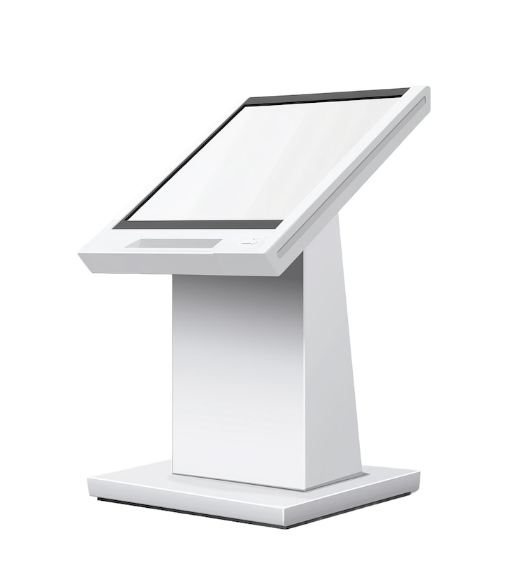 PSD modern white touchscreen kiosk for information display and interaction