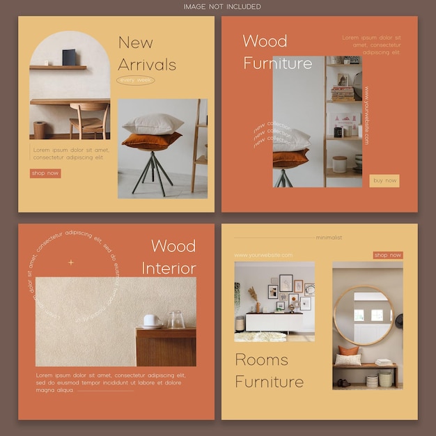 PSD collezione di post instagram di mobili in legno moderni