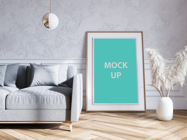 Modern woonkamer interieur met frame mockup