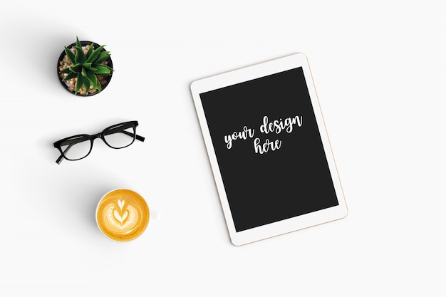 Modern workspace. Top view. Flat lay style