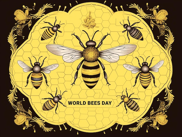 PSD modern world bees day vintage style background