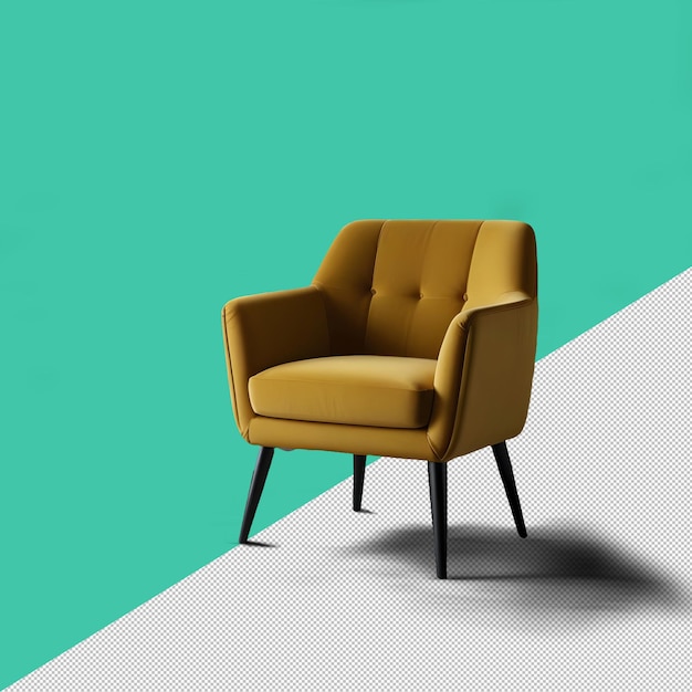 a modern yellow armchair with black legs without background