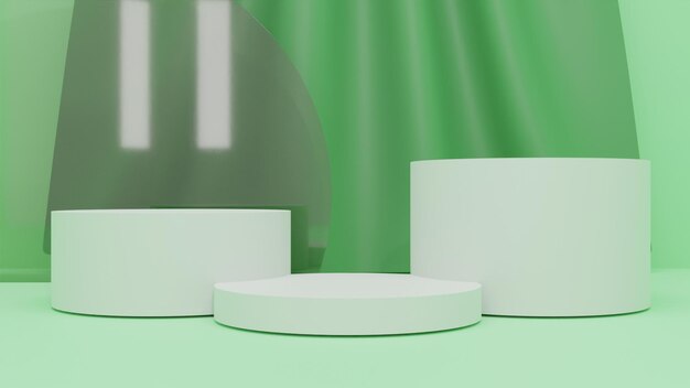 Moderne 3D render wit podium met groene gordijnachtergrond