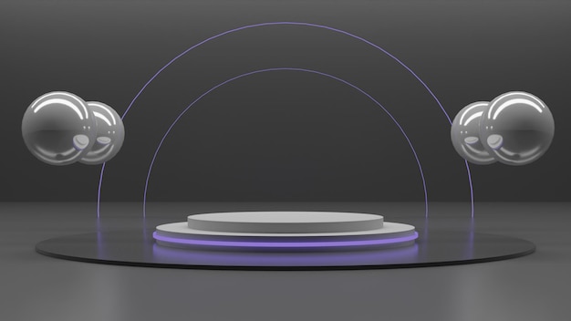 PSD moderne 3d render wit podium met paars licht op zwarte achtergrond