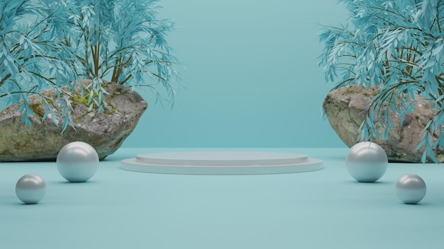 Moderne 3d render wit podium op blauwe achtergrond. premium-weergave