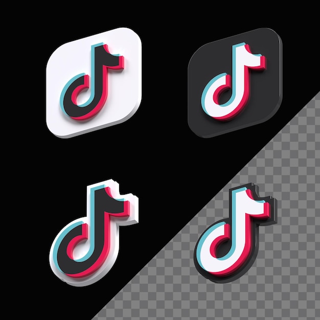 Moderne 3d tiktok icon set geïsoleerd in zijaanzicht