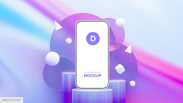 moderne app mobiele mockup op podium met abstracte achtergrond