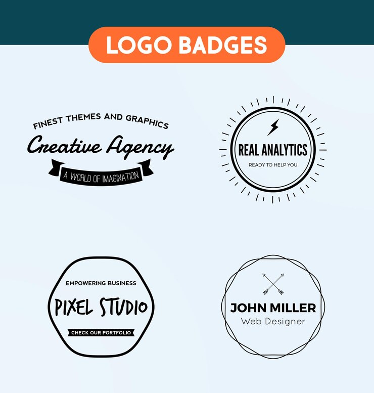PSD moderne badge-logo's voor creatieve marketing- en ontwerpbureaus