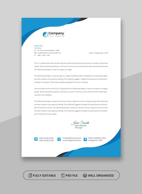 Moderne Corporate Letterhead PSD-sjabloon