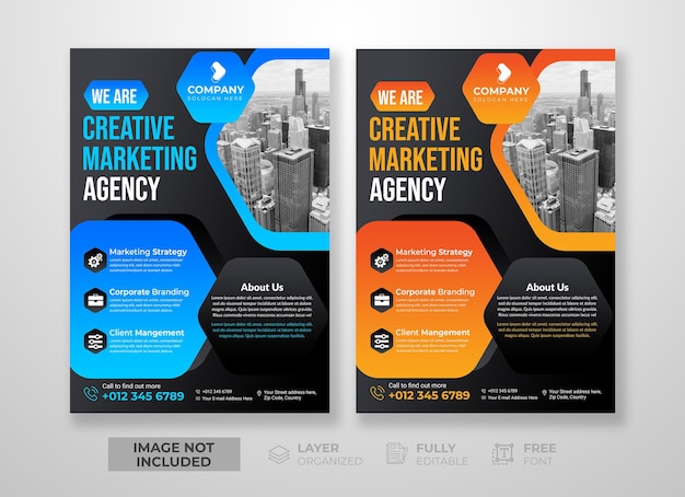 PSD moderne en creatieve zakelijke digitale marketingbureau multifunctioneel concept flyer-sjabloon