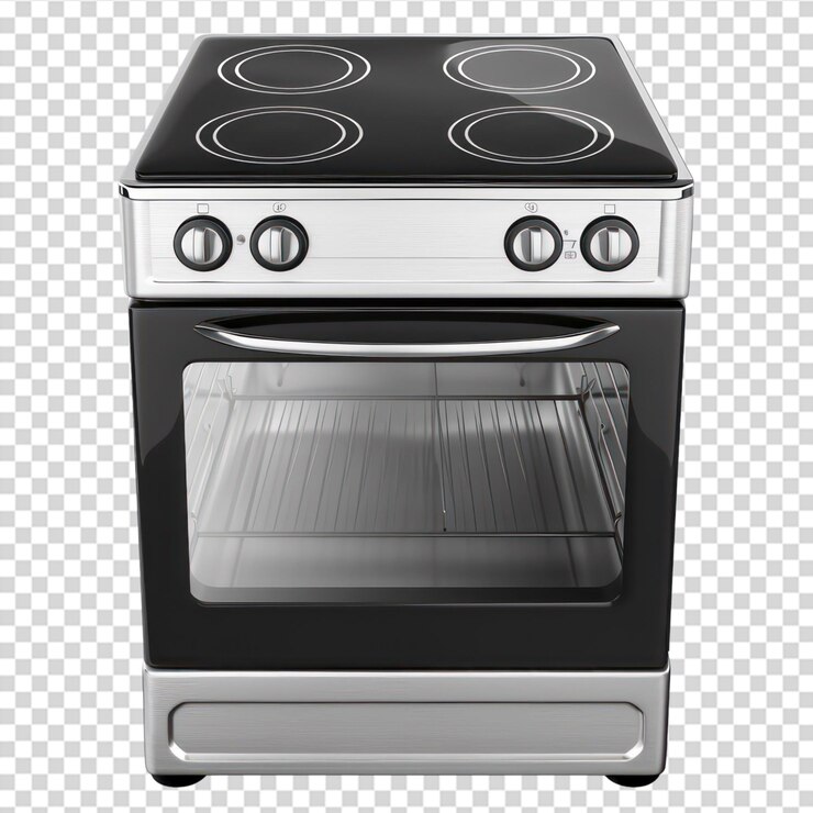 PSD moderne gaskachel van roestvrij staal met een geïsoleerde oven op een doorzichtige achtergrond