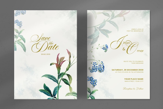 PSD moderne huwelijksuitnodiging met vintage bloemen