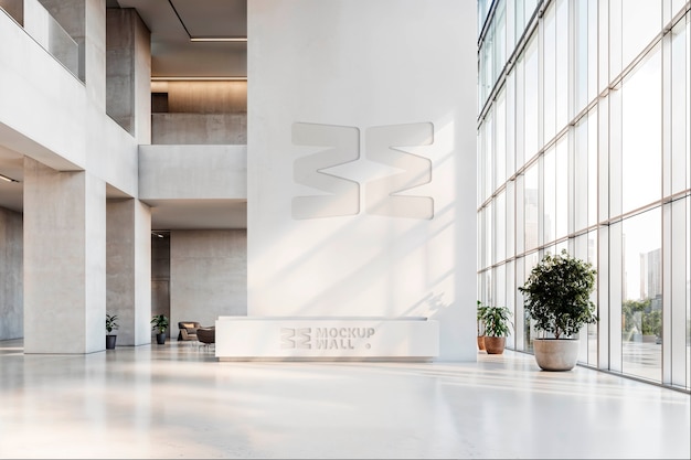 Moderne minimalistische receptie met een groot raam