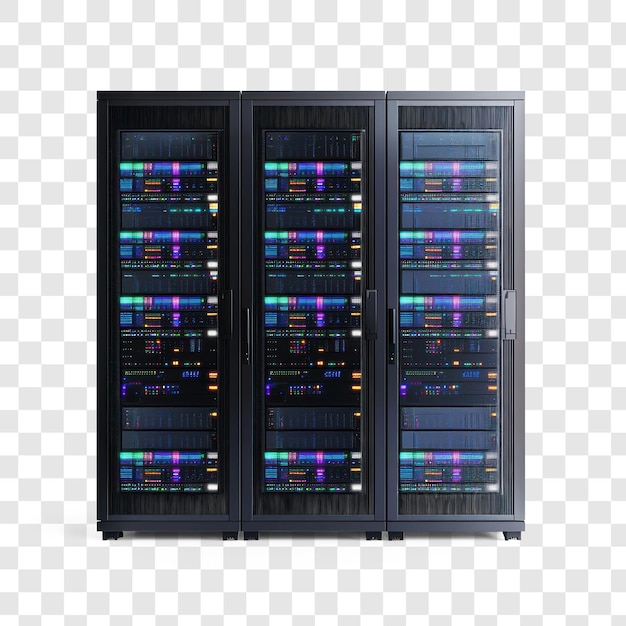 Moderne netwerk server racks front view isoleren op transparante achtergrond