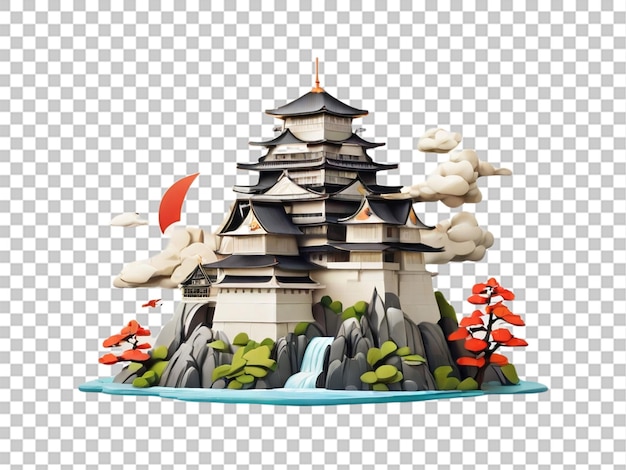 PSD moderne platte icoon van een japans kasteel op witte achtergrond