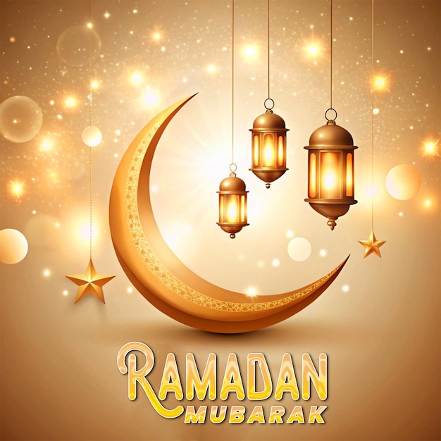 Moderne Ramadan Kareem Design Moskee Silhouette en feestelijke lichten