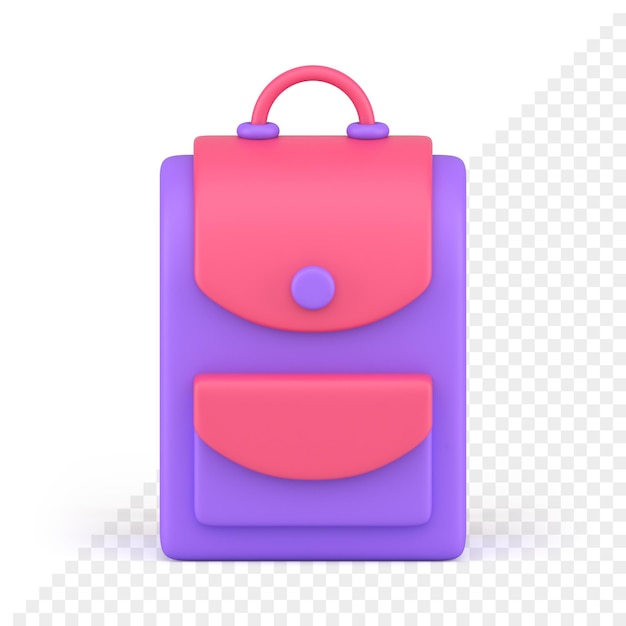 Moderne rugzak stijlvolle schoolbagage paars roze ontwerp vooraanzicht realistisch 3D-pictogram