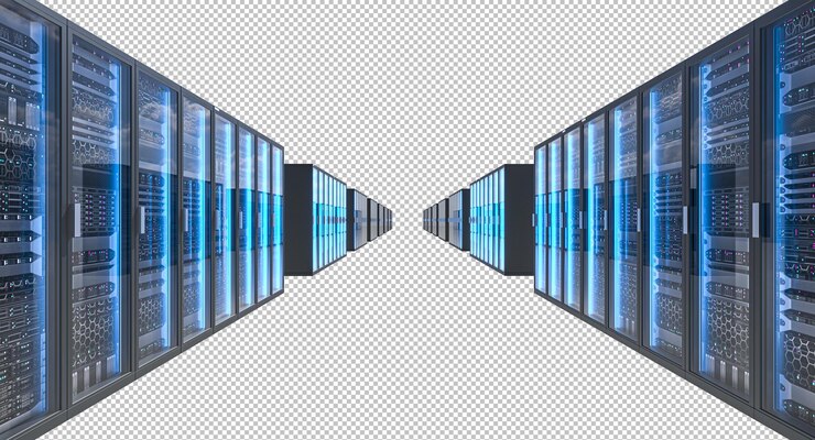 PSD moderne server racks transparante achtergrond 3d