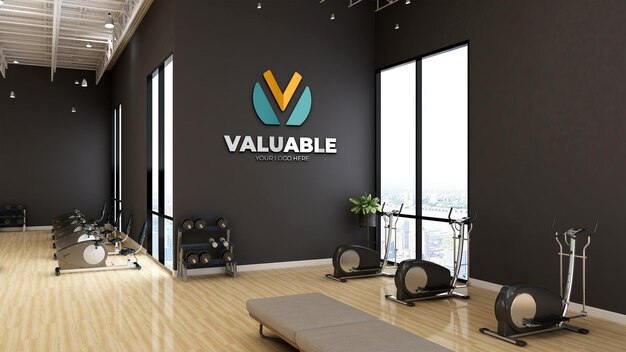 Moderne sportschool met apparatuur voor logo-mockup